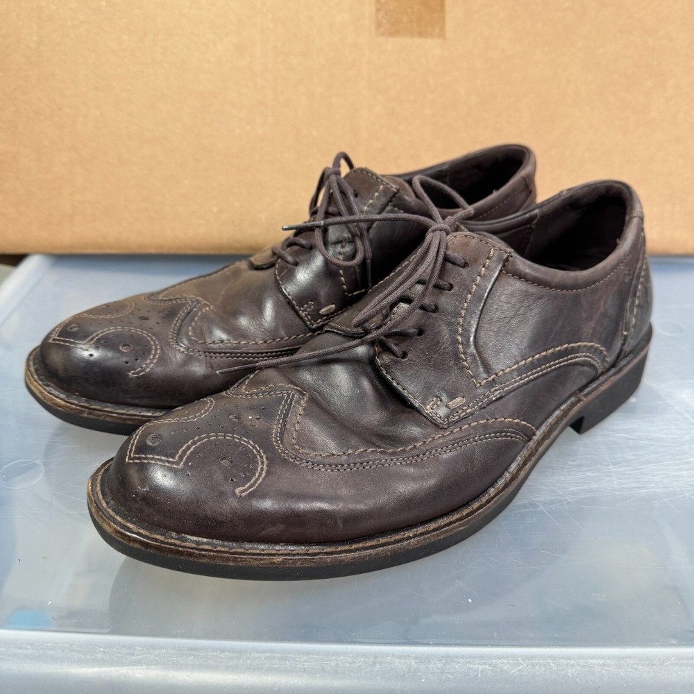 Ecco Dress Shoes Mens Size 41 / 7-7.5 Brown Leather Lace Up Wingtip Distressed